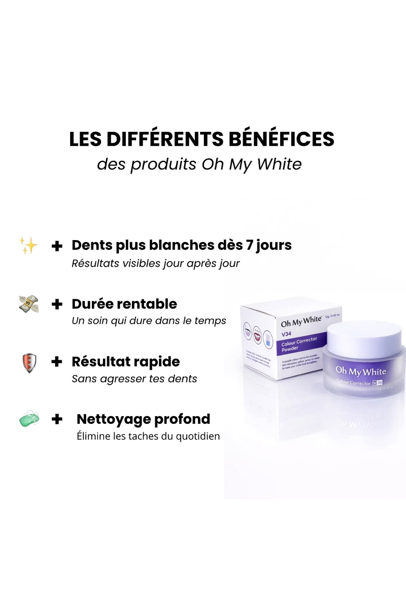 Oh My White™ – Poudre Correctrice de Couleur Dents Instantané